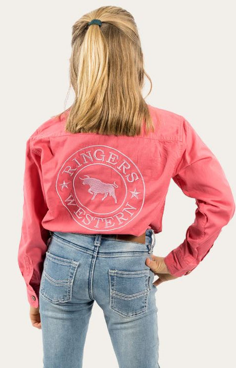 Ringers Western Kids Jackaroo Work Shirt Camelia Rose/Pink