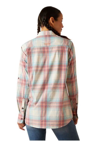 Ariat SS24 Womens Rebar Made Tough Durastretch Shirt Vanilla Ice Plaid