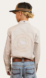 Ringers Western Jackaroo Kids Full Button Embroidered Work Shirt - Beige