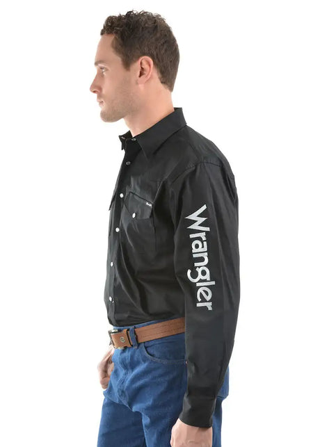 Wrangler Mens Logo Rodeo Long Sleeve Drill Shirt