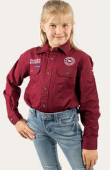 Ringers Western Jackaroo Kids Full Button Work Shirt - Burgundy/White