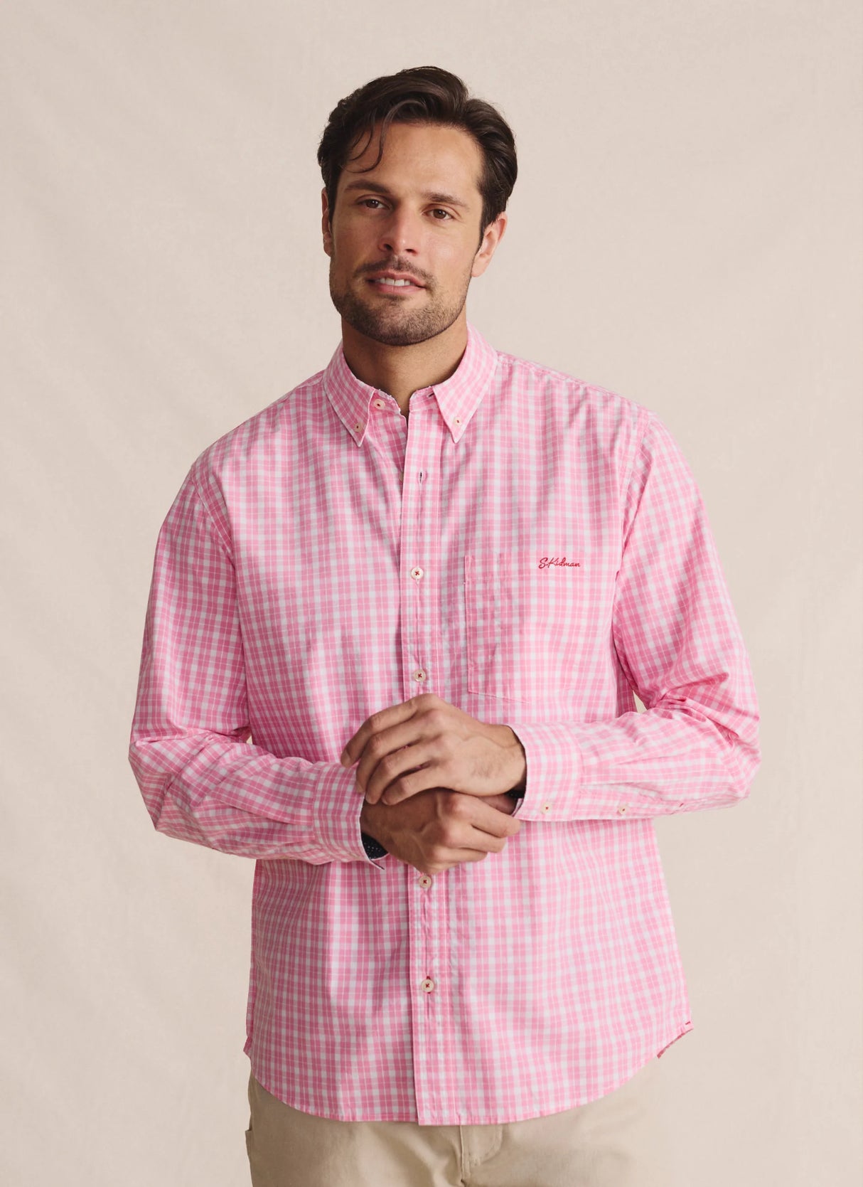 S.Kidman Aberdeen Long Sleeve Shirt - Pale Pink Check