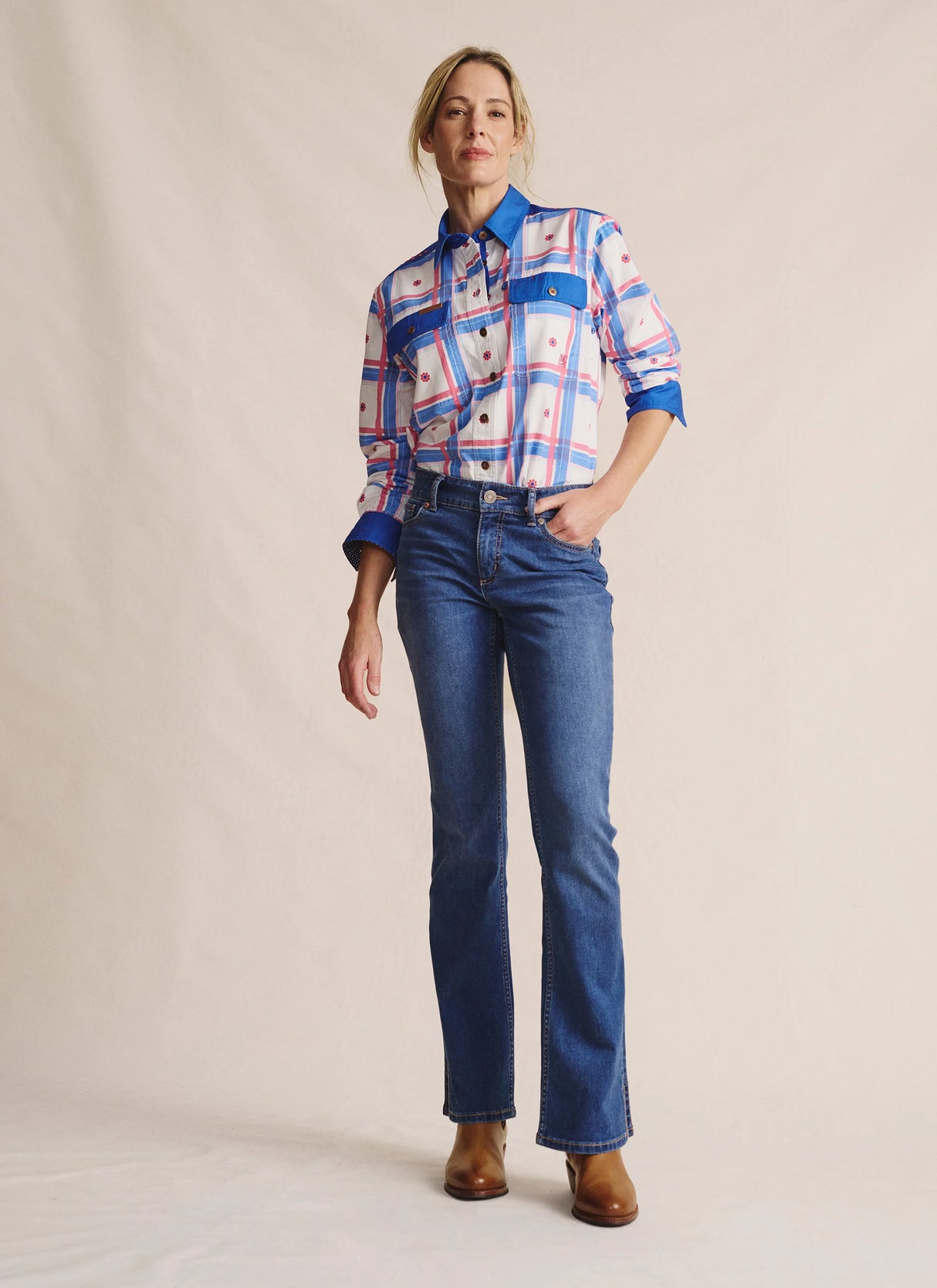 S.Kidman Spencer Full Placket Work Shirt - Mid Blue