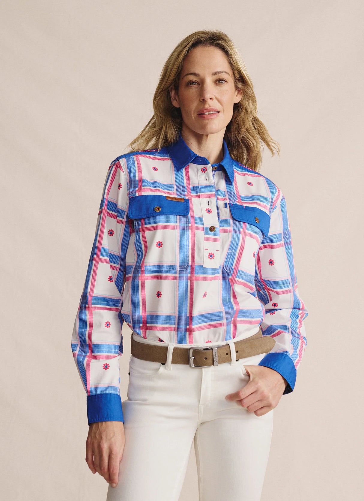 S.Kidman Camfield Half Placket Workshirt - Mid Blue