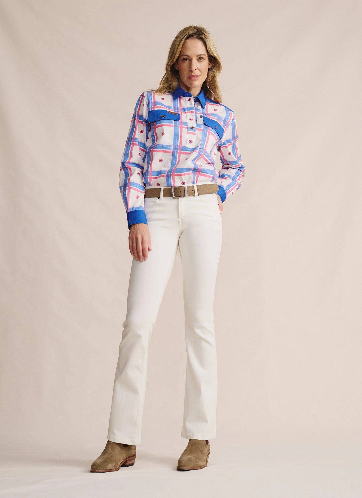 S.Kidman Camfield Half Placket Workshirt - Mid Blue