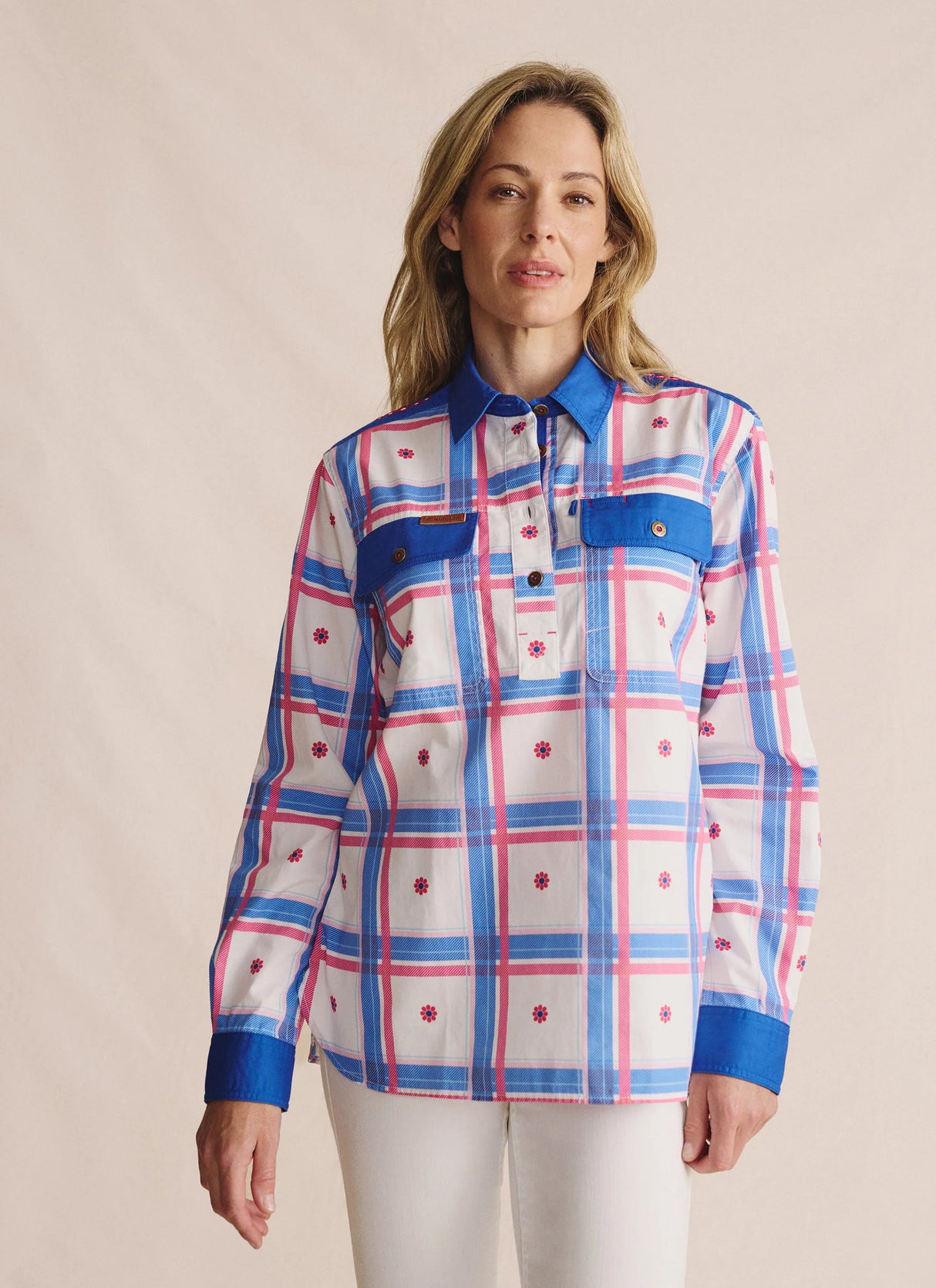 S.Kidman Camfield Half Placket Workshirt - Mid Blue
