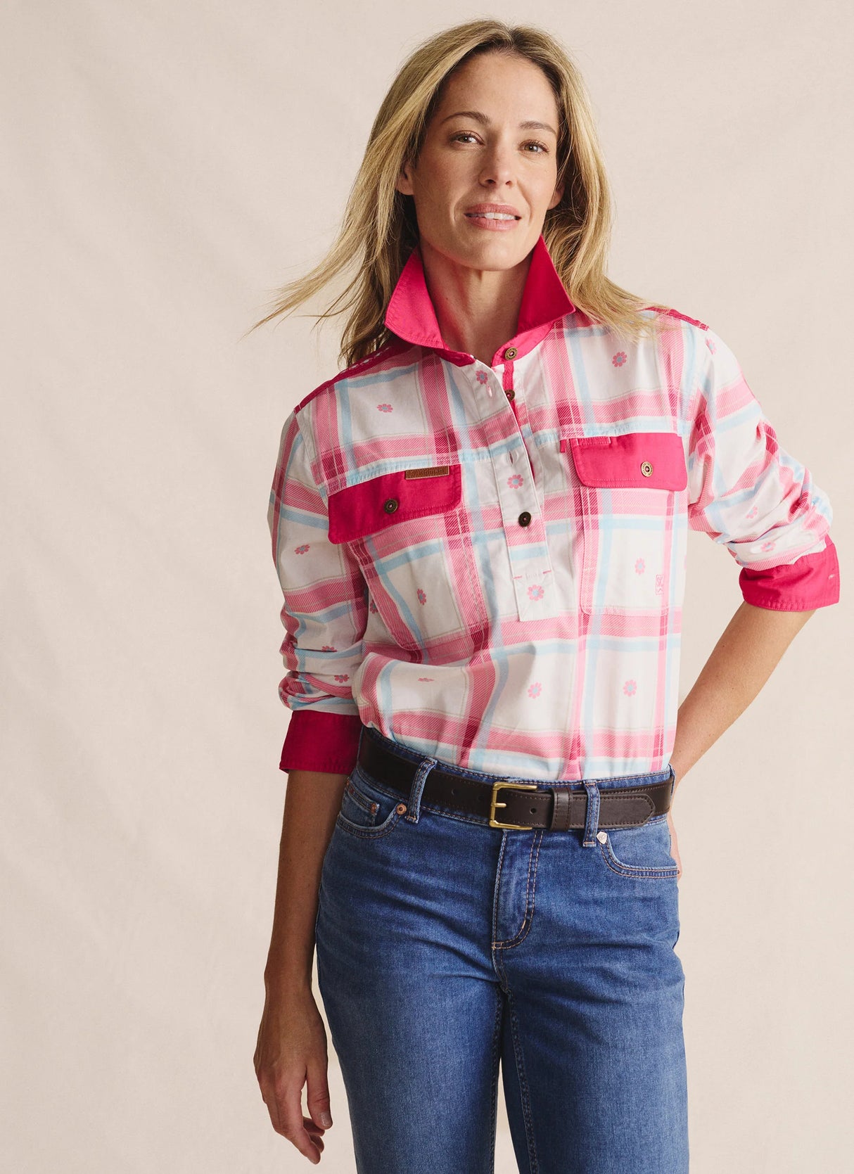 S.Kidman Camfield Half Placket Work Shirt - Pink
