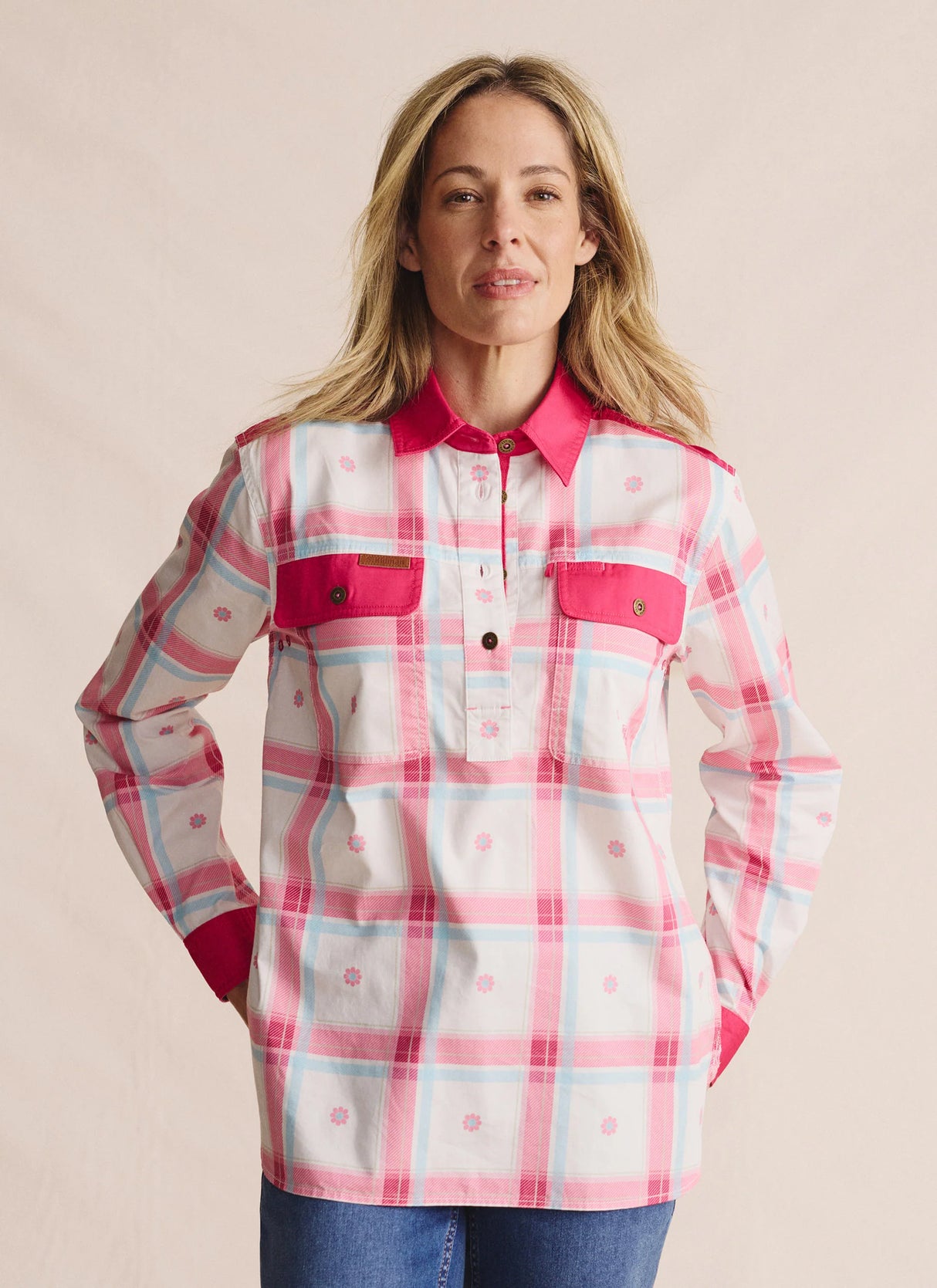 S.Kidman Camfield Half Placket Work Shirt - Pink