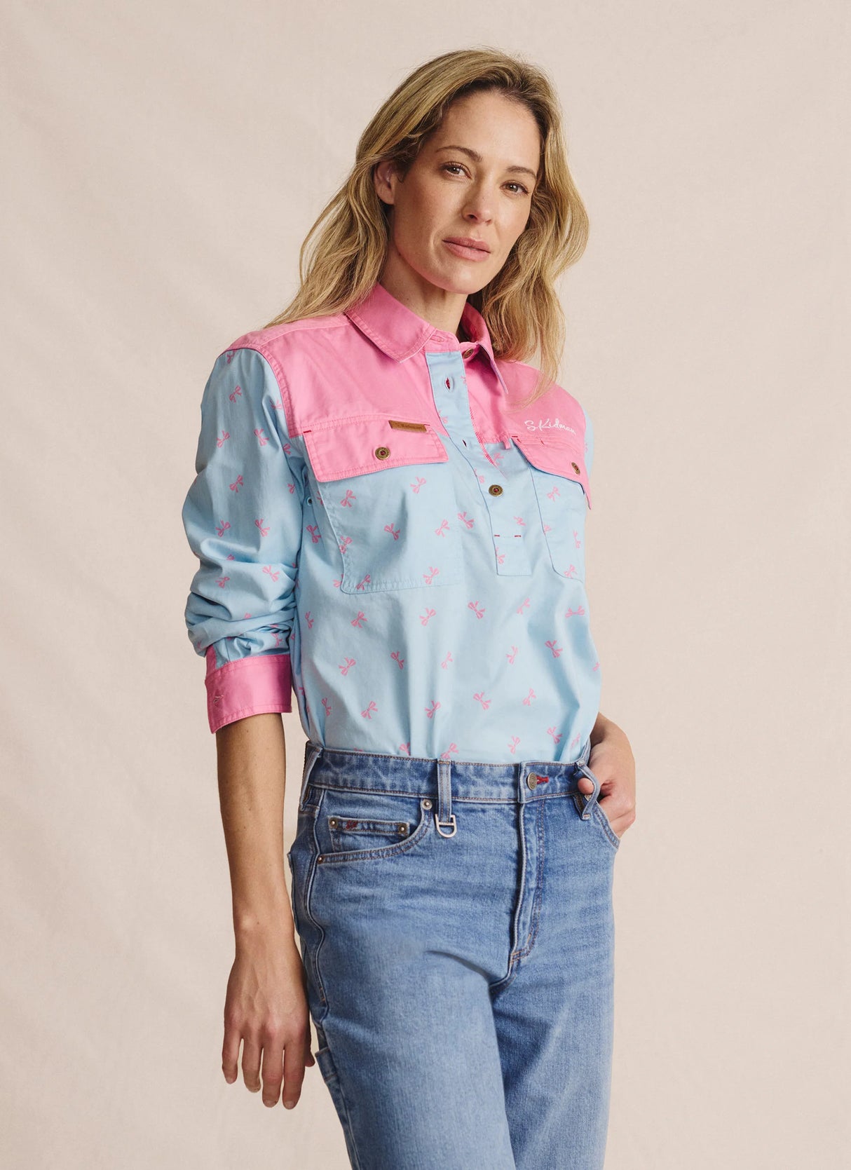 S.Kidman Camfield Half Placket Workshirt - Sky Blue
