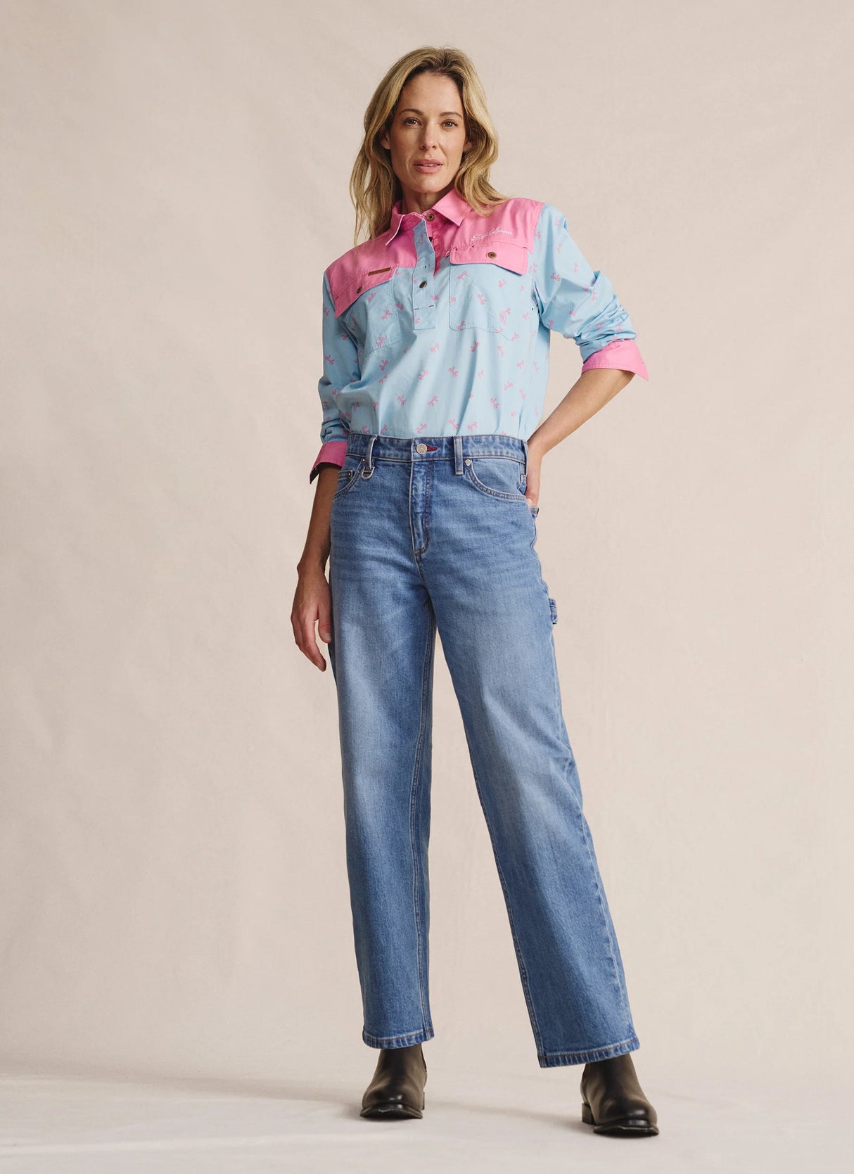 S.Kidman Camfield Half Placket Workshirt - Sky Blue