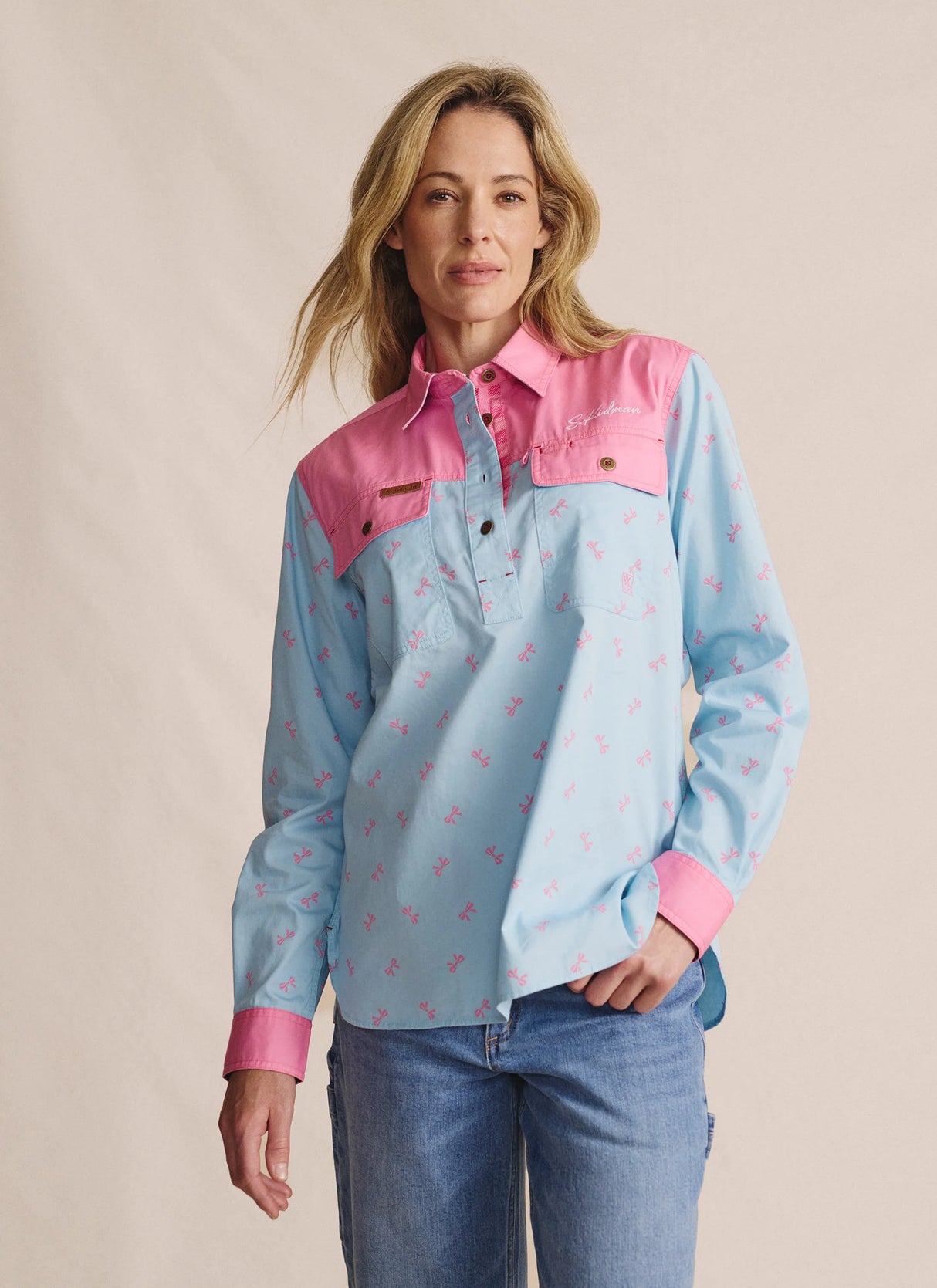 S.Kidman Camfield Half Placket Workshirt - Sky Blue