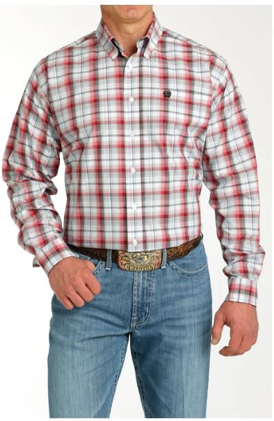 Cinch Mens Red & White Plaid Shirt