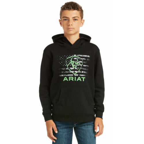 Ariat Boy's Black-Green Flag Hoodie