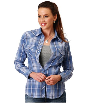 Roper Womens Karman Classic Shirt Plaid Blue