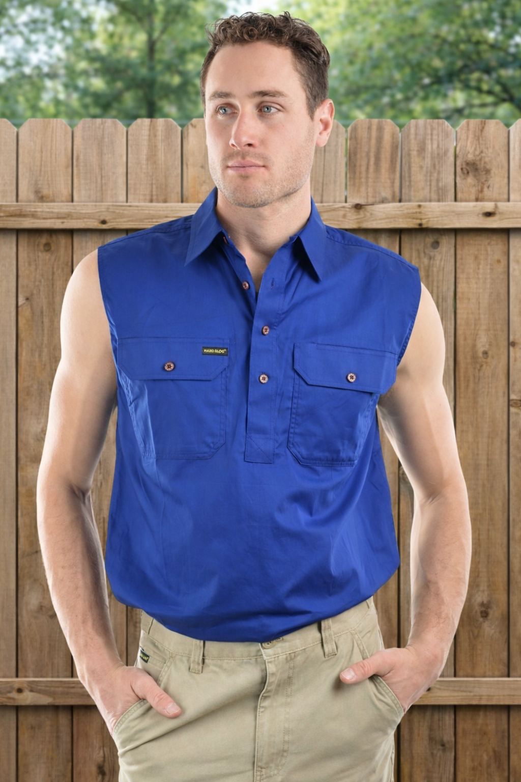 Hard Slog Mens Half Placket Sleeveless Shirt