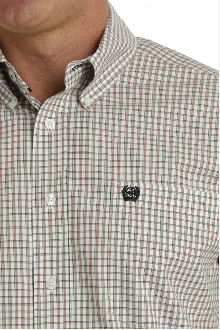 Cinch Mens Plaid Khaki and White Shirt