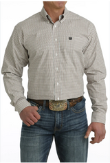 Cinch Mens Plaid Khaki and White Shirt