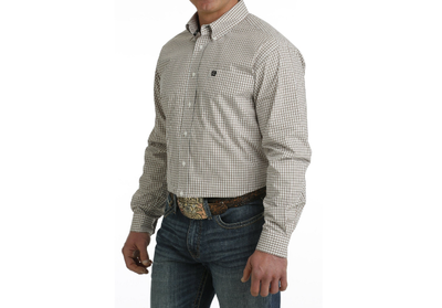 Cinch Mens Plaid Khaki and White Shirt