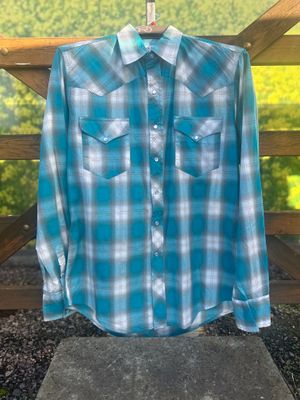 Roper Mens West Made Plaid Shirt Blue