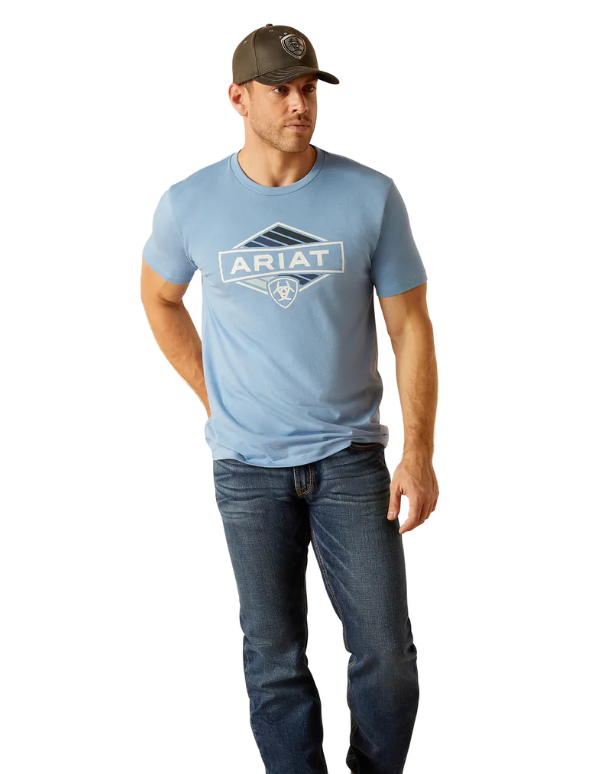 Ariat Mens Retro Hex Stripe Tee Light Blue