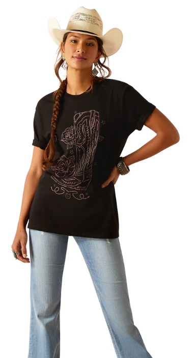 Ariat Womens Cowgirl Boot Tee Black-Pink