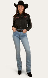 Ringers Western Signature Jillaroo Womens Full Button Work Shirt - Charcoal/Dusty Rose