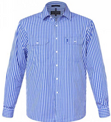 PILBARA MENS CHECK LONG SLEEVE SHIRT BLUE/WHITE