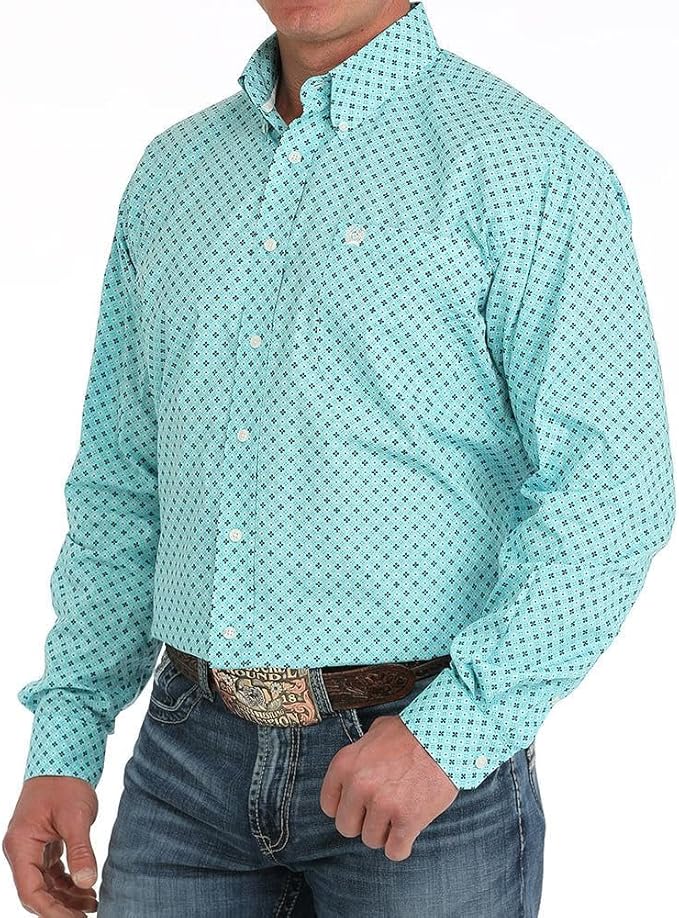 Cinch Western Shirt Mens Dot Long Sleeve Turquoise