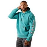 Ariat SS26 Mens Rebar Lightweight Logo Hoodie -Teal/Microchip