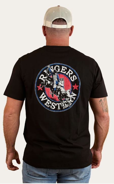 Ringers Western SS25 Mens Bucking Bull Loose Fit Tee Black