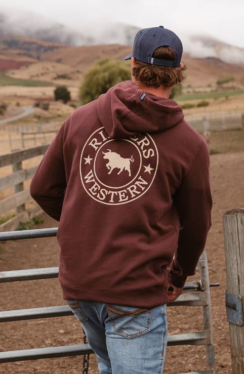 RINGERS WESTERN MENS SIGNATURE BULL HOODIE - CHOCOLATE/DARK SAND