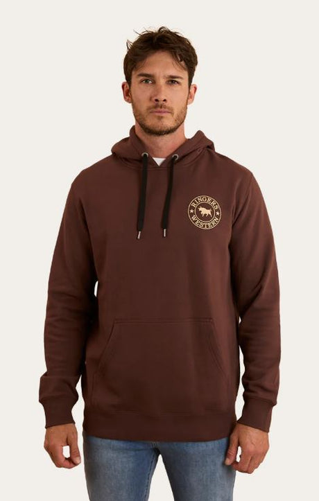 RINGERS WESTERN MENS SIGNATURE BULL HOODIE - CHOCOLATE/DARK SAND