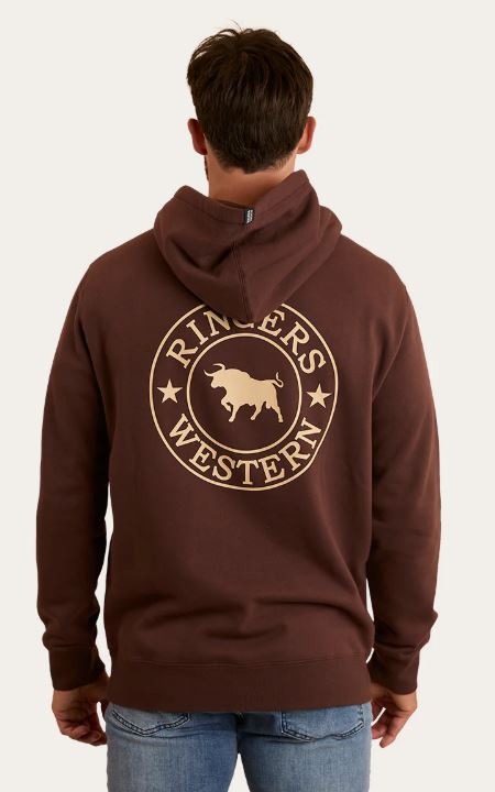 RINGERS WESTERN MENS SIGNATURE BULL HOODIE - CHOCOLATE/DARK SAND