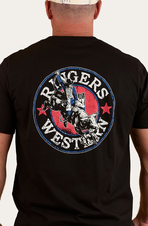 Ringers Western SS25 Mens Bucking Bull Loose Fit Tee Black