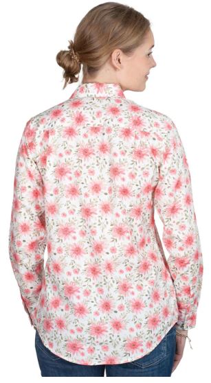 Just Country Womens Georgie Half Button White Gerbera Shirt