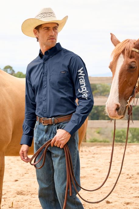 Wrangler Mens Flex Tech Logo Shirt Navy