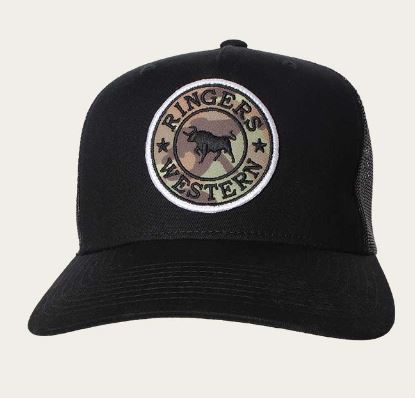 Ringers Western SS25 Signature Bull Trucker Cap Black with Camo