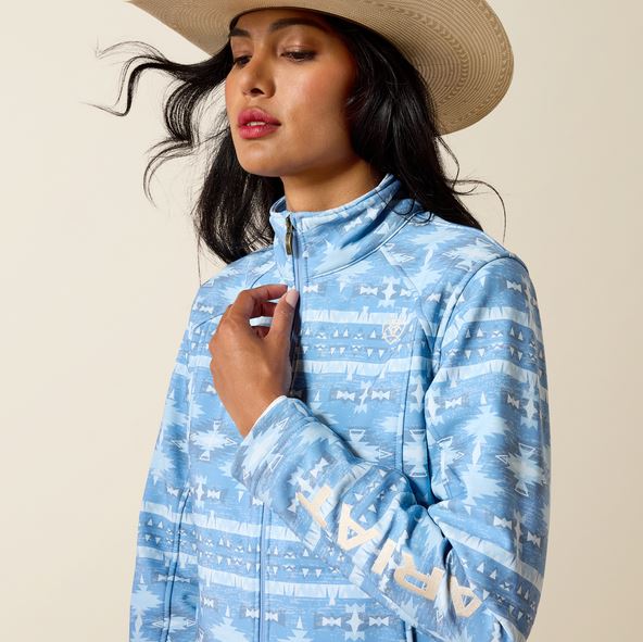 Ariat SS27 Womens Logo Softshell Jacket Ashleigh Blue Southwest Geo Print