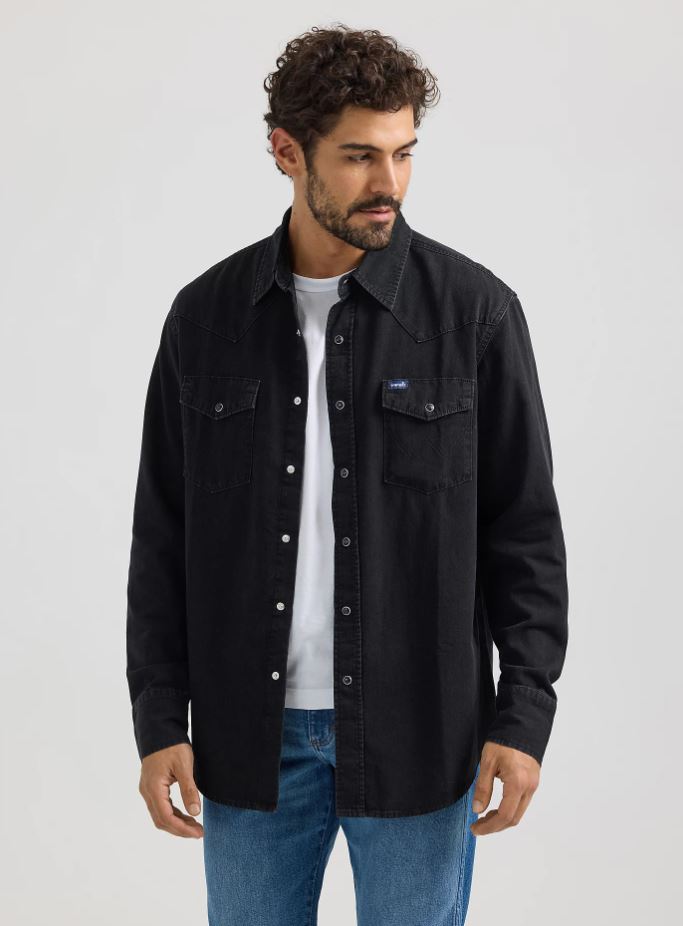 Wrangler Mens Classic Fit Black Denim Shirt