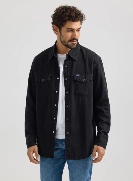 Wrangler Mens Classic Fit Black Denim Shirt