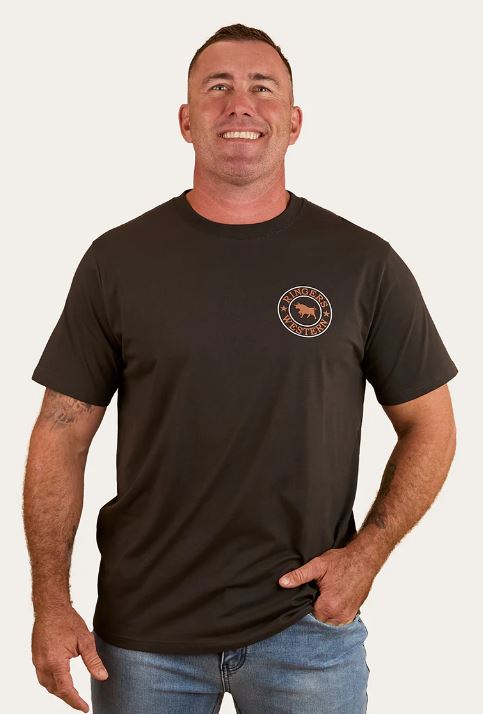Ringers Western SS25 Mens Signature Bull TShirt Charcoal/Copper