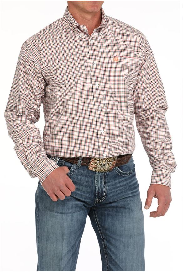 Cinch S51 Mens Plaid Western Shirt White