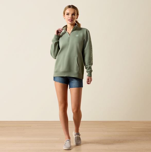 Ariat SS27 Womens Foundation Logo 1/2 Zip Sweatshirt Sea Spray