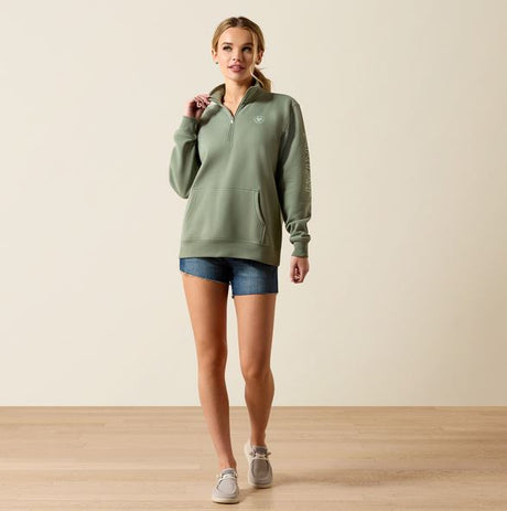 Ariat SS27 Womens Foundation Logo 1/2 Zip Sweatshirt Sea Spray