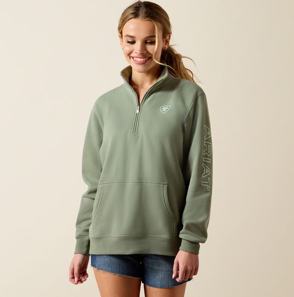 Ariat SS27 Womens Foundation Logo 1/2 Zip Sweatshirt Sea Spray