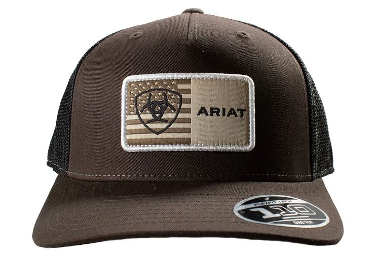 Ariat AW25 Mens Flag Patch Mesh Brown Snap Back Cap