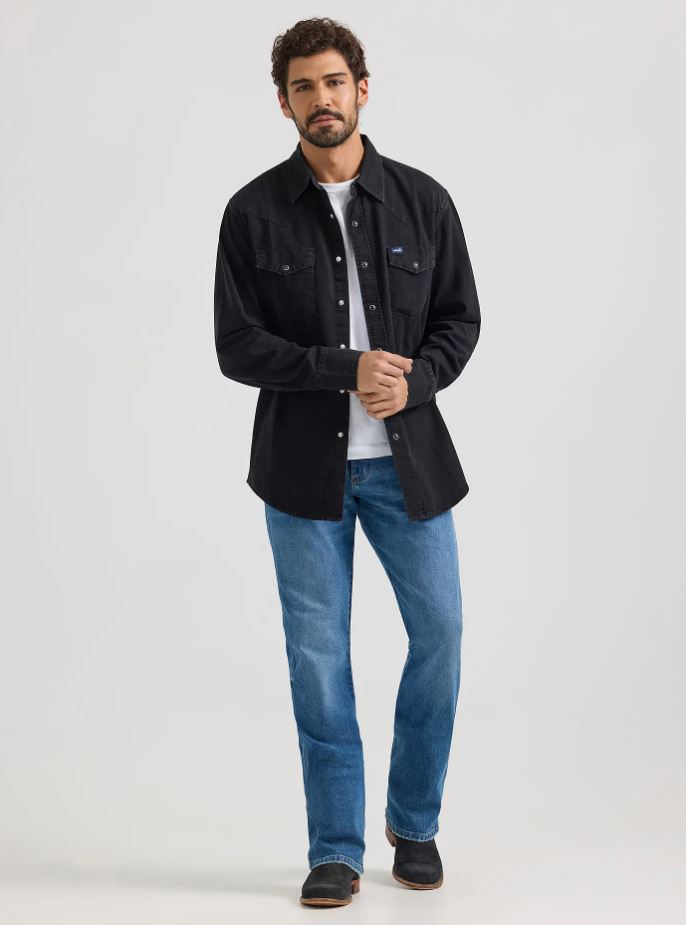 Wrangler Mens Classic Fit Black Denim Shirt
