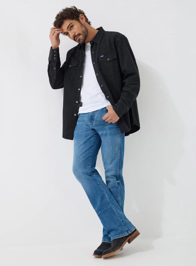 Wrangler Mens Classic Fit Black Denim Shirt