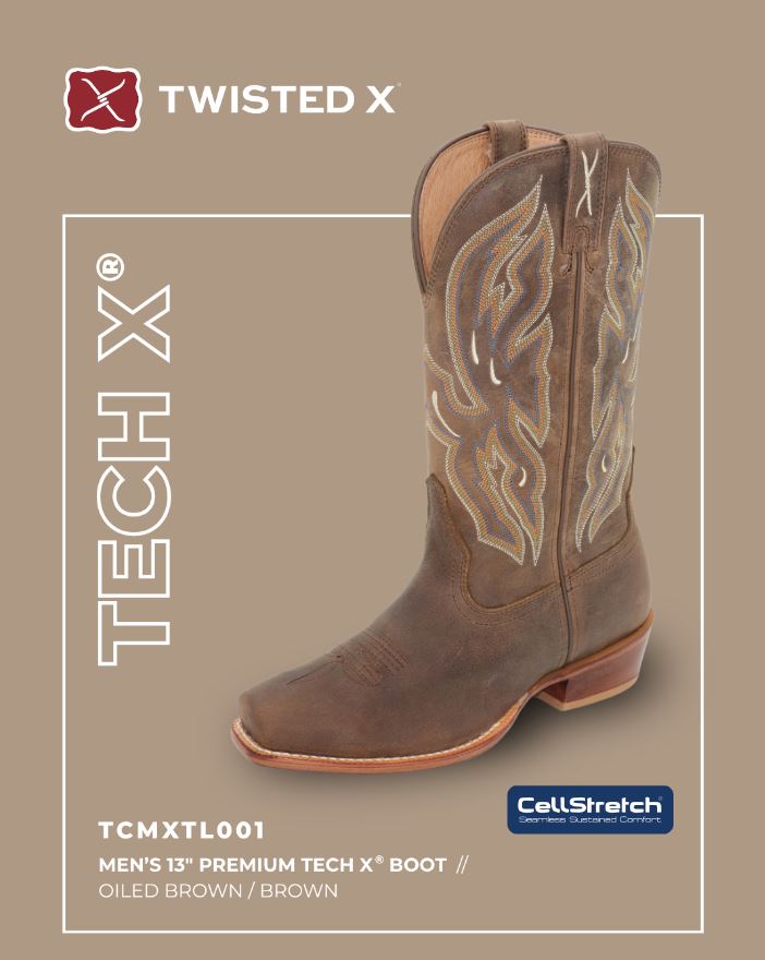 Twisted X AW26 Mens 13'' Premium Tech X Boot Oiled Brown/Brown