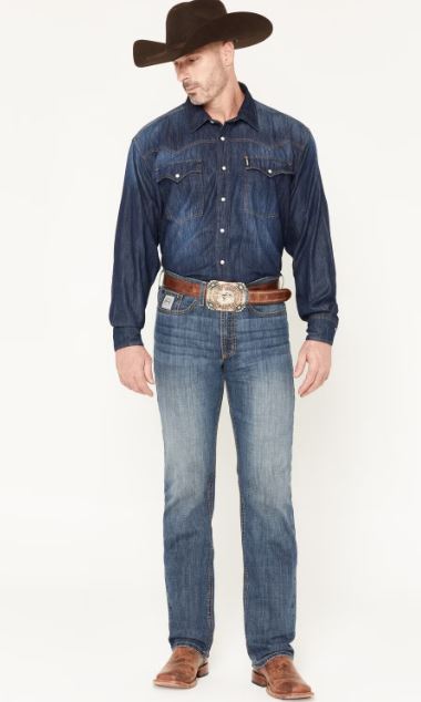 Cinch S63 Mens Silver Label Medium Stonewash Slim Straight Jeans